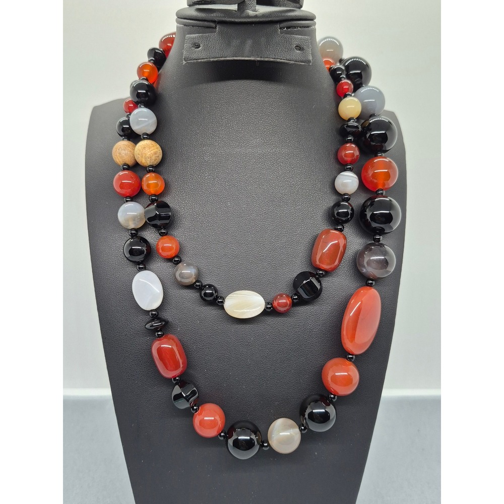 Jay King Necklace Woman Black Agate Carnelian Jasper Sterling Silver 925 DVN